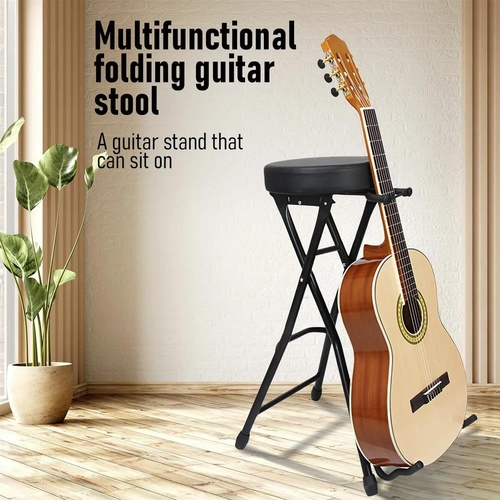Guitar Stool Player Practice Chair Flodable Padded Seat Rear with Guitar Holder