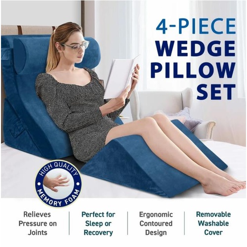 4pcs Bed Wedge Pillow Set Head Neck Back Leg Memory Foam Support Adjustable Tria
