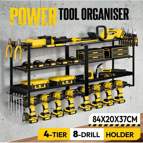 Power Tool Organiser 8 Slot Drill Holder Hanger Rack Wall Mounted Storage Shelf