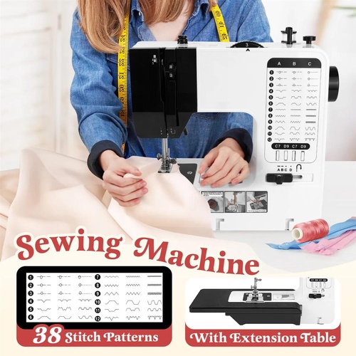 38 Stitches Portable Electric Sewing Machine with Extension Table Desktop