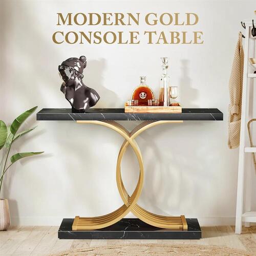 Black Hall Console Table Coffee Narrow Entrance End Sofa TV Shelf Plant Flower S