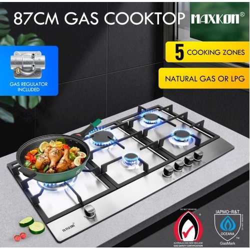 Maxkon Gas Cooktop 90cm 5 Burner Kitchen Stove Cooker Stainless Steel NG/LPG