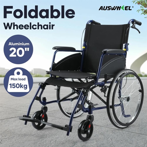 Folding Wheelchair 20 Inch Mobility Aid Equipment Elderly Disabled Medical Brake