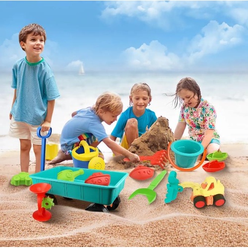 Kids Beach Sand Toys Set for Sandbox Sandpit Pretend Play Wagon Cart Moulds Pool