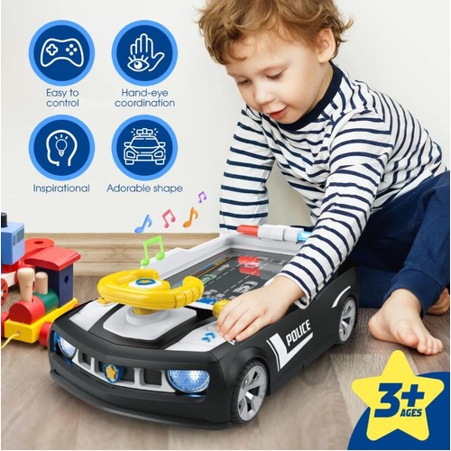 Kids Simulation Driving Racing Steering Wheel Child Toy Police Car Game Play