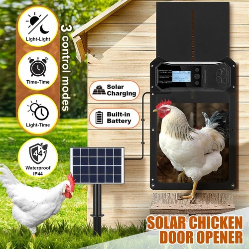 Solar Auto Chicken Coop Door Opener Automatic Timer Light Sensor Cage Closer Hen