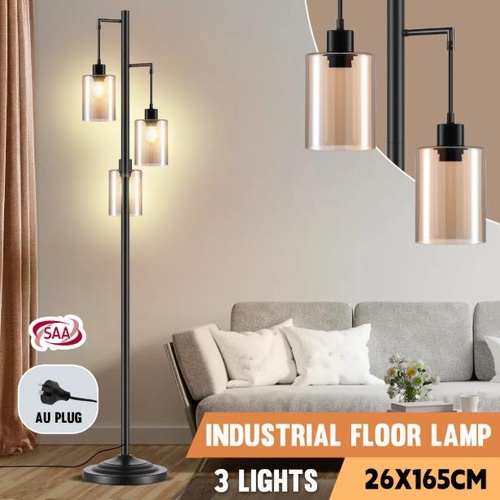 Modern LED Floor Lamp 3 Lights Black Standing Corner Reading Light Living Sittin