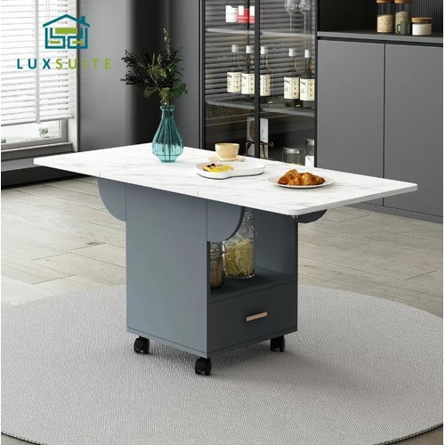 Folding Dining Table Extendable Room Home Outdoor Furniture with Shevles Wheels