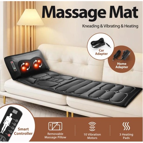 HOMASA Heat Massage Mat Mattress Full Body Shiatsu Vibration Massage Pillow Pad