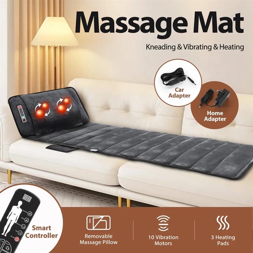 HOMASA Massage Mat Electric Shiatsu Vibration Heated Mattress Massager Pillow