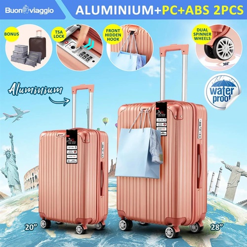2PCS Luggage Trolley Travel Suitcase Set TSA Hard Shell Case Packing Cubes Bag