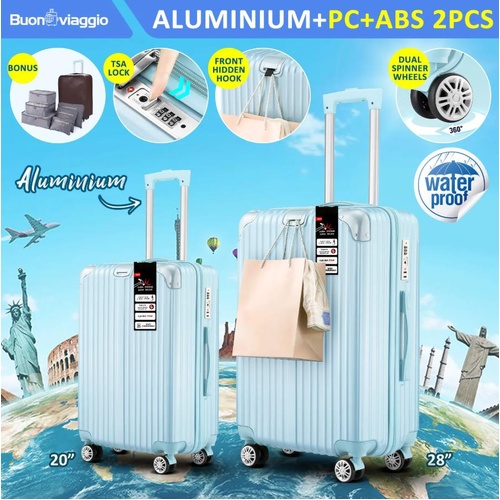 2PCS Luggage Suitcase Trolley Set TSA Carry On Hard Case Travel Storage Blue