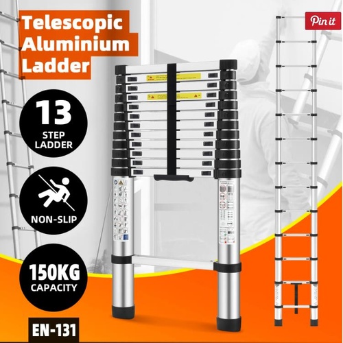 3.8m Telescopic Step Ladder Aluminium Extension Portable Extendable Lightweight