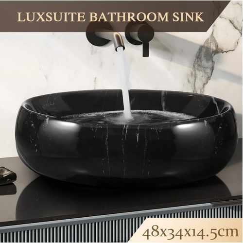 Black Bathroom Sink Ceramic Basin Vanity Vessel Washing Oval Hand Wash Bowl Sink
