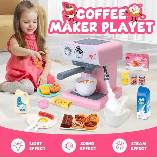 Kids Coffee Machine Maker Set Food Toy Simulation Cafe Kitchen Pretend Play Game