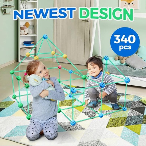 340PCS Kids Fort Building Kit DIY Castle Tunnels Construction Toy Play House