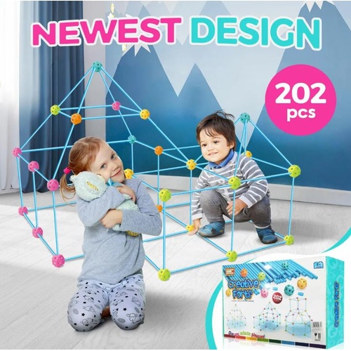 202PCS Kids Fort Building Kit DIY Castle Tunnels Construction Toy Play House