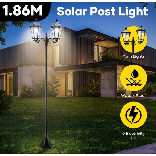 186cm Solar LED Light Post Outdoor Street Pathway Garden Security Pole Lamp