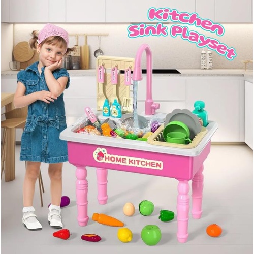 Kids Kitchen Sink Toy Set Wash Basin Faucet Tap Playset Active Centre Pretend Ro