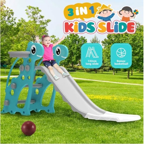 3 in 1 Kids Slide Ladder Set Climber Steps Basketball Hoop Indoor Outdoor Toy