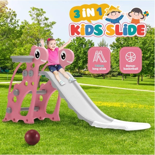 3 in 1 Kids Slide Set Climber Ladder Basketball Hoop Indoor Outdoor Playset