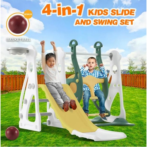 4 in 1 Slide Swing Set Kids Steps Climber Ladder Basketball Hoop Activity Centre