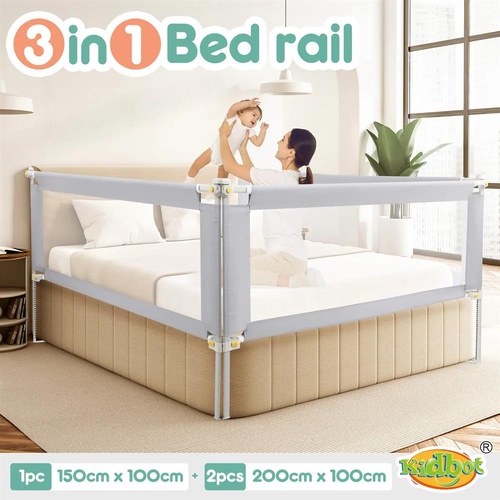 Kids Bed Rail Bedrail Queen Side Guard Safety Barrier Adjustable Folding 3Pcs