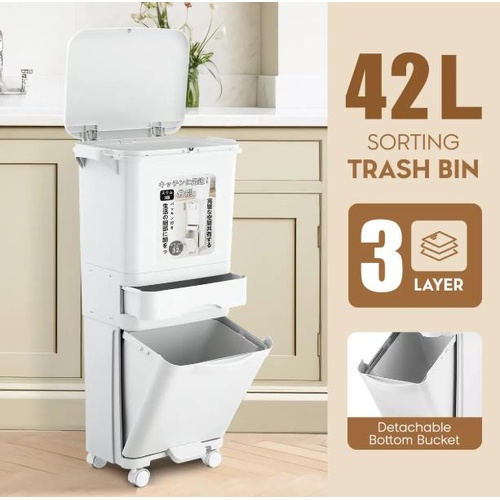 42L Kitchen Bin Waste Trash Sorting Bucket Garbage Recycling Dustbin Pedal Can