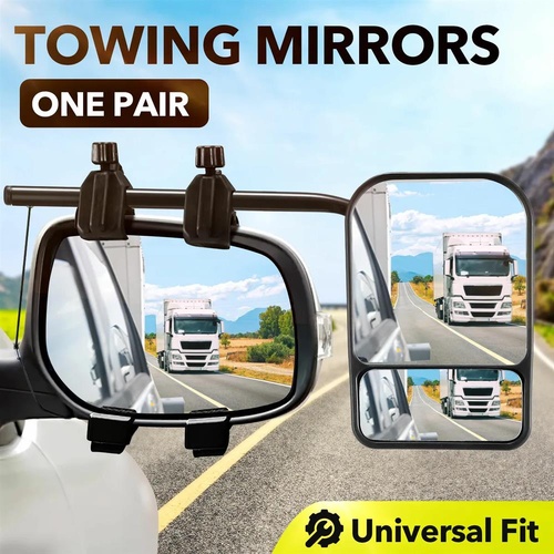 2X Towing Mirror Universal Clip On Convex Flat Mirror 4X4 Car Trailer Caravan