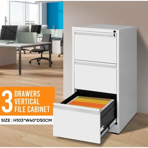 3 Drawer File Cabinet Steel Office Storage Furniture Organiser Locking Unit