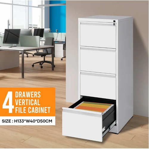 4 Drawer File Cabinet Steel Office Storage Furniture White Locking Unit