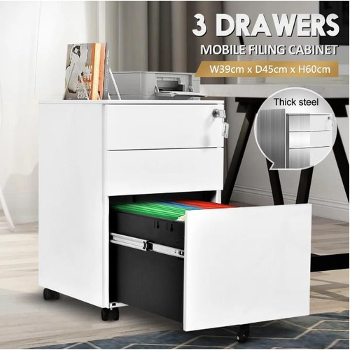 Steel File Cabinet 3 Drawers Metal Office Under Desk Document Storage Furniture