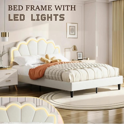 Wooden Led Bed Frame Double Metal Platform Mattress Base Headboard Foundation PU