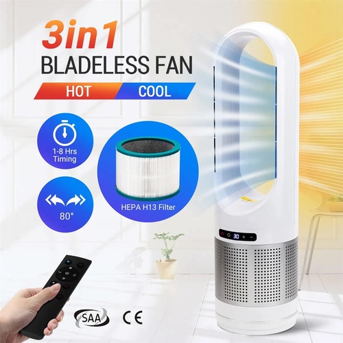 Tower Fan Heater Cooler 3in1 Electric Bladeless Oscillating Space Hot Cool Air H