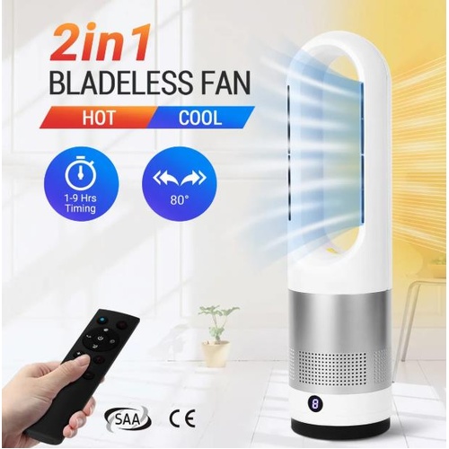 Bladeless Fan Heater 2in1 Electric Oscillation Space Tower Air Cool Hot Portable