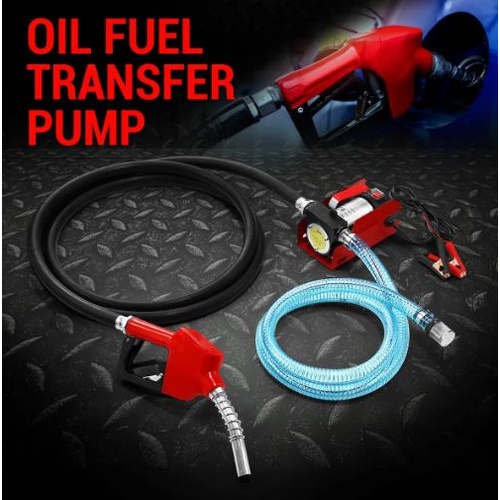 12V Fuel Transfer Pump Electric Diesel Kerosene Extractor 10GPM Nozzle Hoses Kit