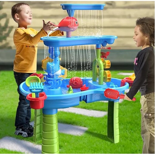 3 in 1 Sand Water Table Outdoor Kids Beach Sandbox Activity Dolphin Water Wheel