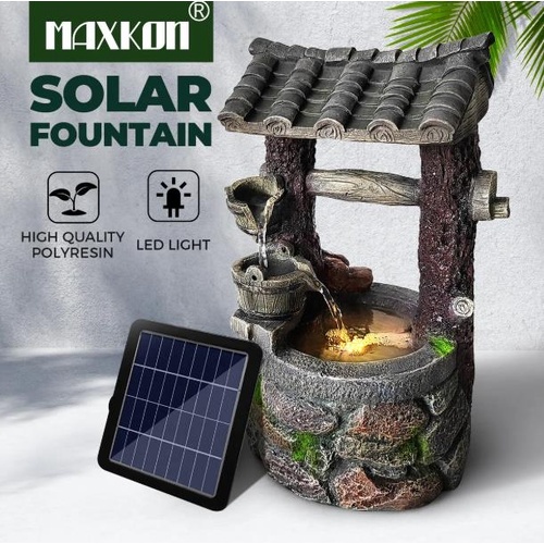 MAXKON Solar Fountain Garden Water Features Cascading Bird Bath LED Outdoor Kit