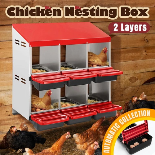 2 Layer 6 Hole Chicken Nesting Box Roll Away Hen Chook Egg Laying Boxes House