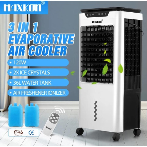 Maxkon 36L Evaporative Air Cooler 3In1 Air Cooling Fan Purifier Humidifier 120W