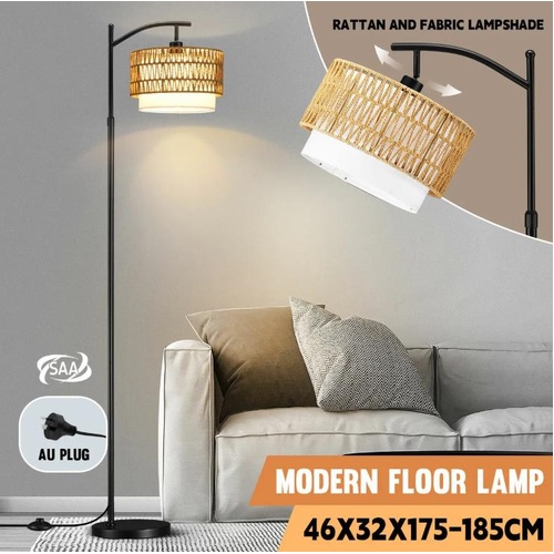 Modern LED Floor Lamp Standing Reading Light Corner Lamp Rattan Fabric Lampshade