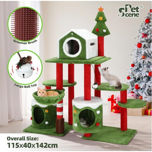 3IN1 Christmas Cat Tree Scratching Post Perch Scratcher Climbing Tower Gym Condo