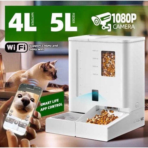 Automatic 5L Pet Cat Dog Feeder 4L Waterer Set WiFi Smart Camera Record App