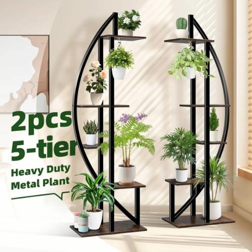 2PCS Plant Shelf Stand 5 Tier Half Moon Flower Pot Holder Rack Garden Display