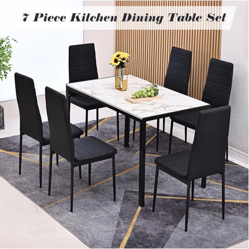 Dining Table Set 6 Chairs Large Glossy Dinner Kitchen Desk Seats White Modern