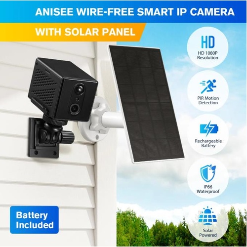 Anisee IP Security Camera CCTV Set WiFi Solar 1080P HD Wireless Night Vision