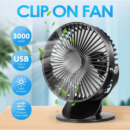 Portable Mini Cooling Fan Clip On Clamp Table Wall Car Camp 3 Speed Adjustable