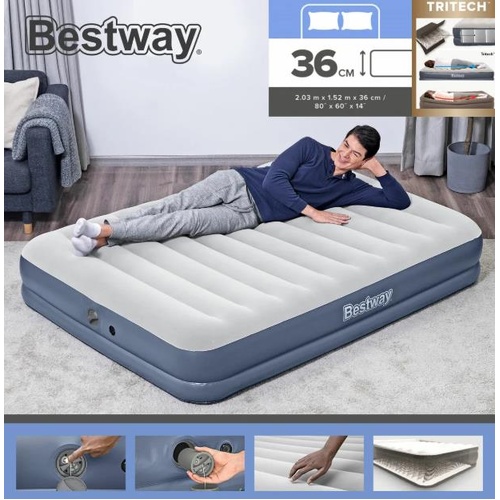 Bestway Air Mattress Queen Size Bed Tritech Airbed Inflatable Built-in Pump USB