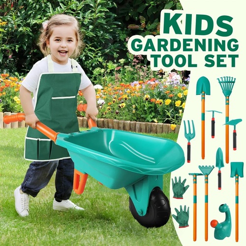 Kids Gardening Tool Set Outdoor Utility Wheelbarrow Watering Can Educational Toy
