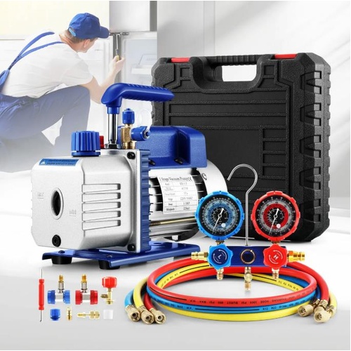 4CFM Vacuum Pump Set 1/3 HP Air Conditioning HVAC Refrigeration Packaging Gauges